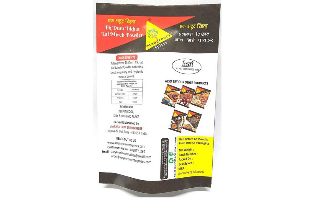 Mangroves Ek Dum Tikhat Lal Mirch Powder   Pack  100 grams